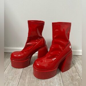 Naked Wolf Red Platform Ankle Boots